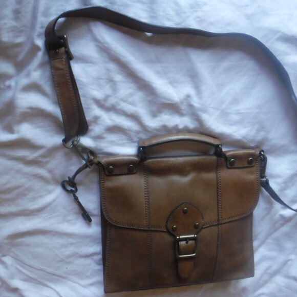 Leather Fossil Satchel Shoulder Bag Brown Purse - Picture 12 of 16